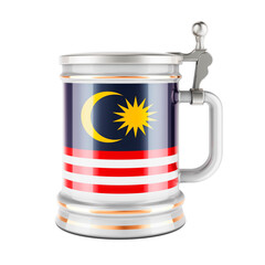 Beer mug with Malaysian flag, 3D rendering