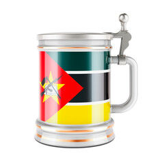 Beer mug with Mozambican flag, 3D rendering
