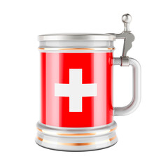 Beer mug with Swiss flag, 3D rendering