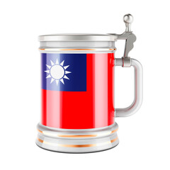 Beer mug with Taiwanese flag, 3D rendering