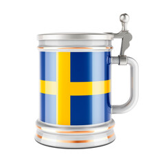 Beer mug with Swedish flag, 3D rendering