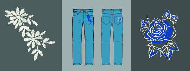 denim pant, denim bottom, kids pant design, embroidery design. print design, women's denim pant