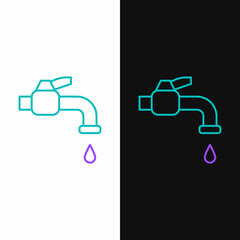 Line Water tap icon isolated on white and black background. Colorful outline concept. Vector