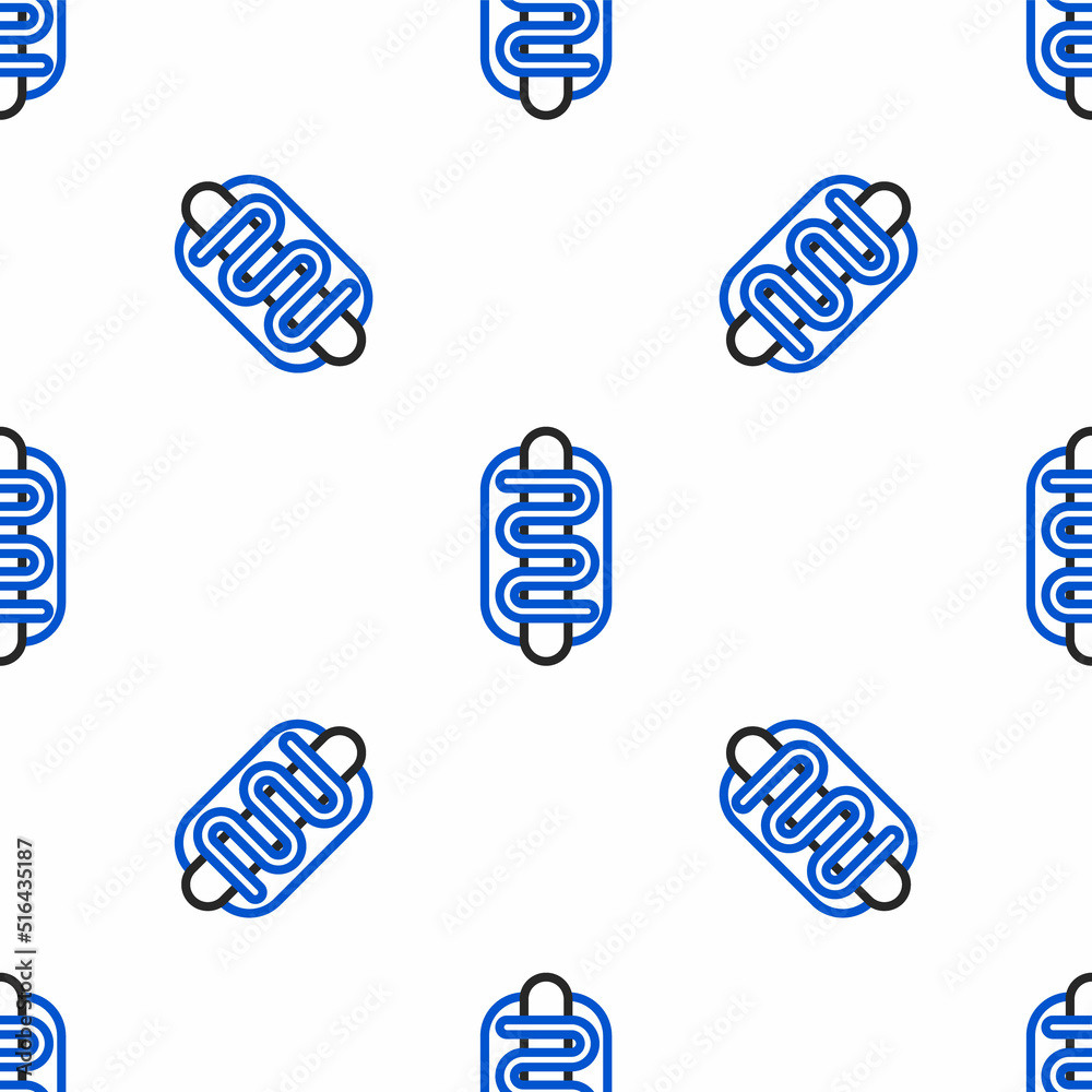 Sticker Line Hotdog sandwich icon isolated seamless pattern on white background. Sausage icon. Fast food sign. Colorful outline concept. Vector