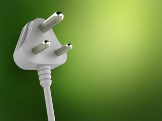 3d rendering of a white 3 pin plug in the green background