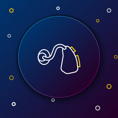 Line Hearing aid icon isolated on blue background. Hearing and ear. Colorful outline concept. Vector