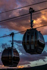 Low angle shot of ski lift cable booths at sunset in Breckenridge, Colorado © Drew Lederer Imagery/Wirestock Creators