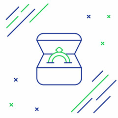 Line Diamond engagement ring in a box icon isolated on white background. Colorful outline concept. Vector