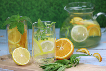 refreshing lemonade made from lemon, orange and mint