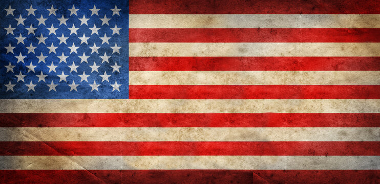 Old  grunge USA Flag background texture.  Background on the theme of patriotism, USA Independence Day. Retro style.
