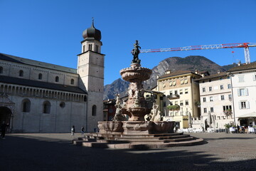 Fototapeta na wymiar The Fountain of Neptune at Duomo Square in Trento, Trentino Italy