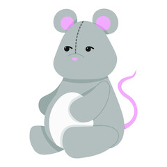 Cute teddy mouse. Vector illustration in a flat style. Plush mouse toy