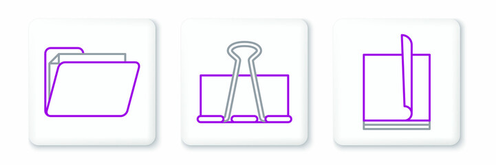 Set line File document, Document folder and Binder clip icon. Vector