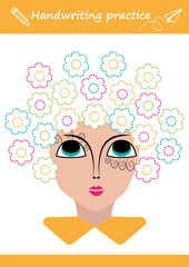 Trace line worksheet for kids. Basic writing. Working pages for children. Preschool or kindergarten worksheet. Trace the pattern. Vector illustration