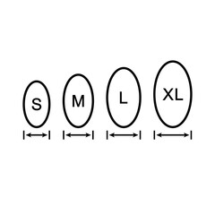 Egg sizes. Set of vector illustrations with arrows and eggs. Drawing on a white background. 