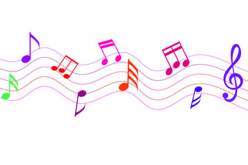 Music notes. Abstract musical background. Colorfull abstract music notes on line wave background.