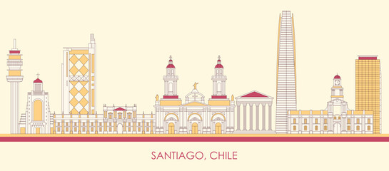 Cartoon Skyline panorama of city of Santiago, Chile - vector illustration