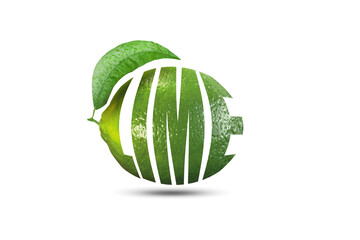 lime inscription made of lime isolated on white background