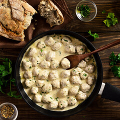 Swedish meatballs with white creamy sauce