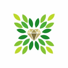 Creative leaves with diamond jewellery logo design