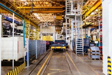 Metalworking factory production line. Interior of the worksop