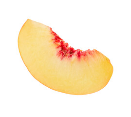 Piece of peach isolated on white background.