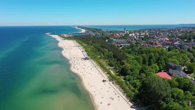Aerial landscape of the beach in Wladyslawowo by the Baltic Sea at summer. Poland.