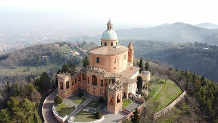 Bird's eye view of the beautiful Sanctuary of the Madonna of San Luca in Bologna, Italy © Saiano/Wirestock Creators
