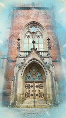 Obraz premium Cathedral in Brno watercolor pattern colorful illustration