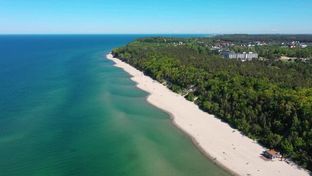Aerial landscape of the beach in Jastrzebia Gora by the Baltic Sea at summer. Poland.
