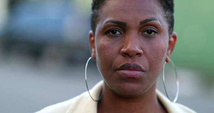 African Woman With Serious Expression Looking At Camera Portrait 40