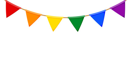 LGBT garland. Rainbow color pennants chain. Party bunting decoration. Triangle celebration flags for pride decor. Footer and banner background