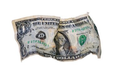 Crumpled One Dollar Bill Isolated on White Background