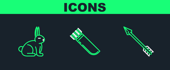 Set line Hipster arrow, Rabbit and Quiver with arrows icon. Vector