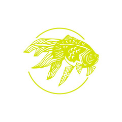 Fish logo illustration in monochrome yellow vector design