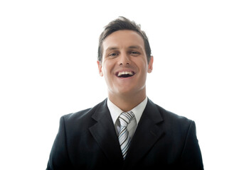 Young Happy Businessman is Laughing on Isolated White Background
