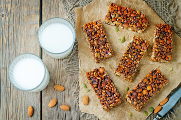Healthy honey nuts bars with milk