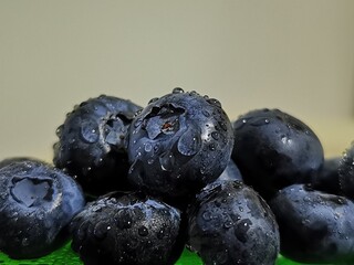 Fresh Blueberry fruits. Drops of water on organic blueberry