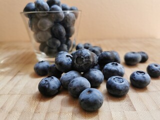 Fresh Blueberry fruits. Drops of water on organic blueberry
