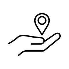 GPS point in the palm icon. Pin point on a hand.