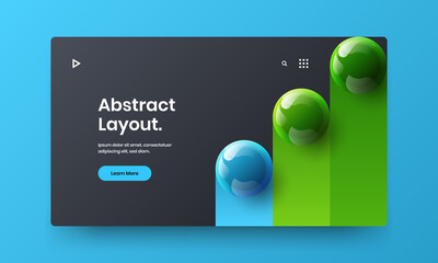 Fresh cover design vector concept. Vivid 3D balls site screen layout.