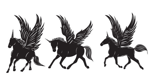 pegasus, unicorn with wings silhouette