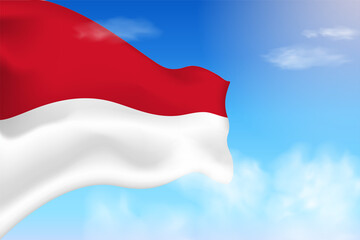 Monaco flag in the clouds. Vector flag waving in the sky. National day realistic flag illustration. Blue sky vector.