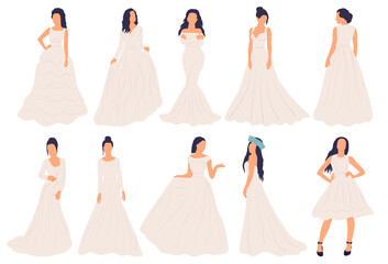 bride set in flat style, isolated, vector