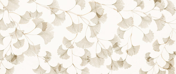 Luxury art background with ginkgo leaves in line style. Botanical banner with tree branches for packaging design, wallpaper, design, decor, print. - 516455903