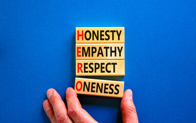 HERO honesty empathy respect oneness symbol. Concept words HERO honesty empathy respect oneness on...