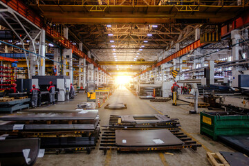 Metalworking factory production line. Interior of the worksop