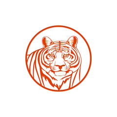 tiger head icon. Hand drawing tiger face with circle vector logo template