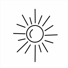 Vector black outline sun with direct rays. Summer, vacation theme.