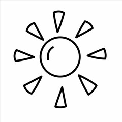 Vector black outline sun with volumetric triangular beams. Summer, vacation theme.